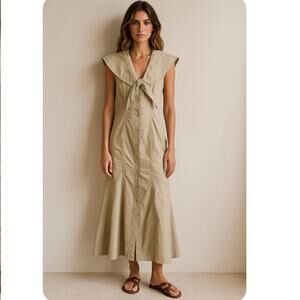 Vintage 90s My Michelle 100% Cotton Khaki Button Down Front Dress